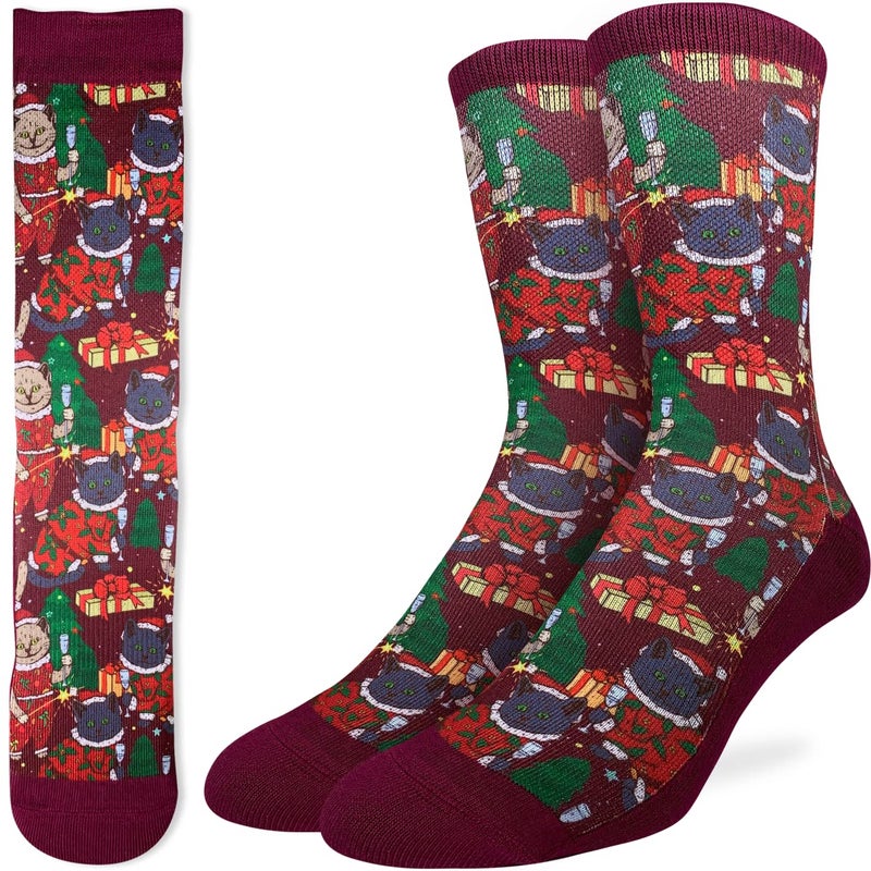 Good Luck Sock Men's Christmas Cats Socks, Adult, Shoe Size 8-13 - Image 2